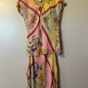 Paradise NY Two Piece Womens Pink  Beaded Asymmetrical Hem Floral Print
